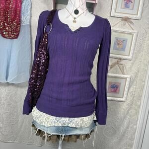 y2k decree knit babydoll henley sweater
